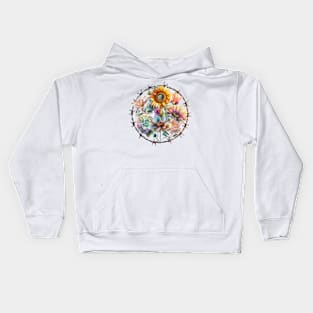 Flowers In A Circle Made Of Barbed Wire Kids Hoodie